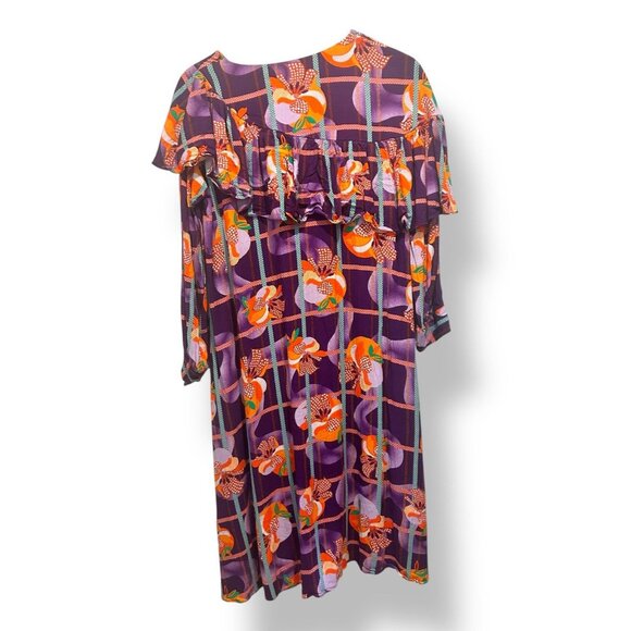 & Other Stories Paris Atelier Purple Floral Midi Dress Ruffle Detail US 4 Boho - Picture 4 of 14